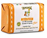 L'AMANDE - Sapone Mani Vegetale Neutro, Delicato per Pelli Sensibili ad Azione Antistress, Saponetta Detergente Idratante Profumata con Olio Essenziale Biologico di Arancia - Agrumi di Liguria, 200 gr