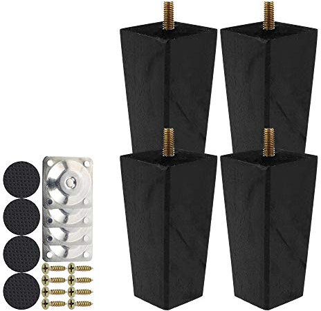 Height Sofa Legs Wooden Furniture Legs,Set of 4 Height Wood Sofa Legs 10cm Solid Replacement Furniture Legs Armchair Cabinet Feet M8 Bolt with Mounting Plate & Screws for Ottoman Couch Dresser Black
