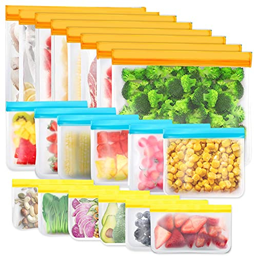 Confezione da 20 Sacchetti Riutilizzabili, per Congelatore Senza BPA, per Panini, Alimenti in Silicone, per il Pranzo a Tenuta