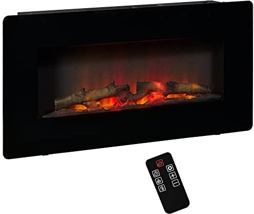 HOMCOM Electric Wall-Mounted Fireplace Heater with Adjustable Flame Effect, Remote Control, Timer, 1800/2000W, Black