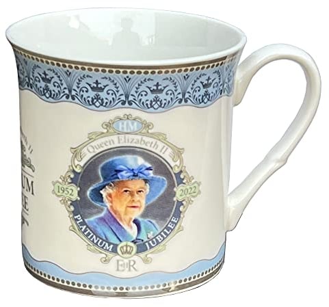 Queen Elizabeth Platinum Jubilee Portrait Regal Mug Commemorative Memorabilia Souvenirs Coffee Cup Home Deco (by LILAJ)