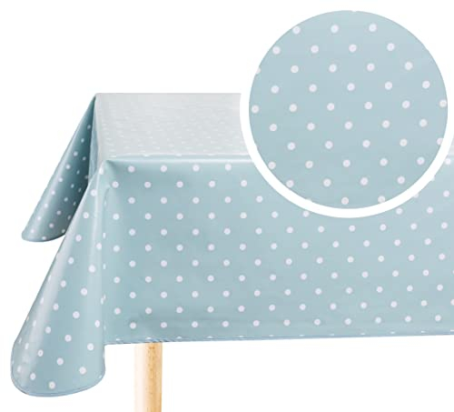 Home Direct Rectangular Oilcloth PVC Wipe Clean Tablecloth Table Cover 140cm x 180cm 55x70 Polka Dot Duck Egg Green Blue