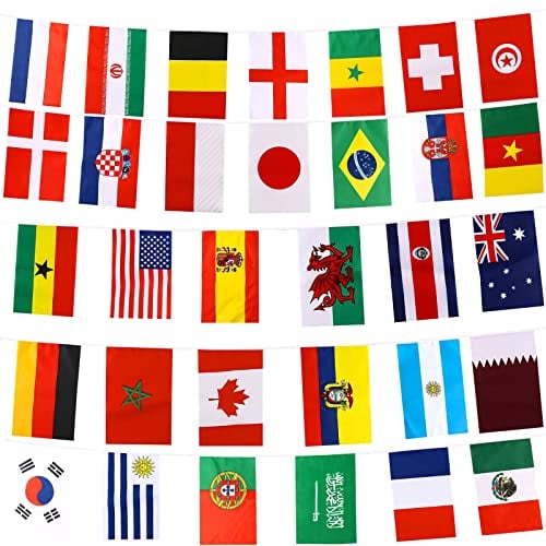 World Cup Football Decorations, 32.8FT/10M/ World Cup Flags,World Cup 32 Countries Flags Bunting for Garden Bar Football Party Restaurant Decoration,14 * 21cm