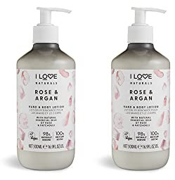 I Love Naturals Rose & Argan Hand & Body Lotion – Enriched with Shea Butter, Rose & Patchouli Oils – Silky Smooth Hydration – Nourishing, Soothing & Vegan-Friendly Skincare for Soft Skin 2 x 500ml