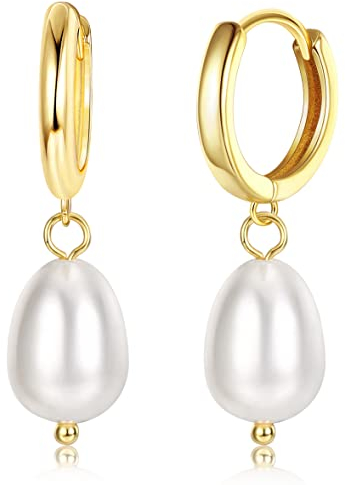 KRFY 925 Sterling Silber Perlen Creolen Baumeln 18 Karat Weißgold Vergoldete Süßwasserperlen Creolen Perlenohrringe für Frauen Mädchen Schmuck Geschenke,Silber/Gold