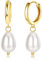 KRFY 925 Sterling Silber Perlen Creolen Baumeln 18 Karat Weißgold Vergoldete Süßwasserperlen Creolen Perlenohrringe für Frauen Mädchen Schmuck Geschenke,Silber/Gold