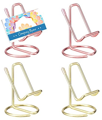 Heveer Porte-cartes de Visite pour Bureau en Métal 4 Pièces Support D'Affichage de Carte de Visite de Ligne Élégante Support de Téléphone Portable pour Homme et Femme