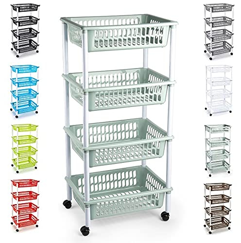 Unidad de carro de almacenamiento de plástico de 4 niveles con ruedas, carrito de cocina, estante de verduras, estante de esquina para cocina, dormitorio, baño, sala de estar, oficina (verde menta)