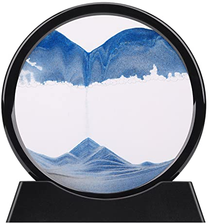 QLKUNLA Image d'Art en Mouvement Liquide 3D - Paysage de Sable Profond - Cadre Coulant pour Bureau, Maison, Décoration Artistique (17,8 cm, Bleu)