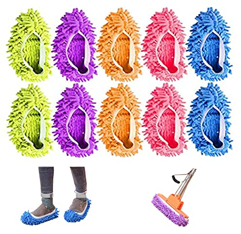 Zapatillas Mopa 10 Piezas Pantuflas de Microfibra Reutilizables Polvo Mopa Zapatillas Multifunción Lavables Zapatilla Fregona para Baño Oficina Cocina Limpiar Suelo de Casa Polvo Suciedad (5 Colors)