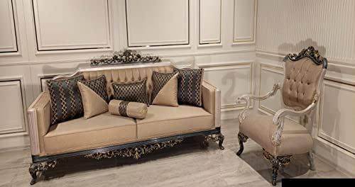 JV Möbel Luxus Garnitur Set Sofagarnitur 3+1 Sitzer Sofa Sofas Sessel Stoff 2tlg. Sets