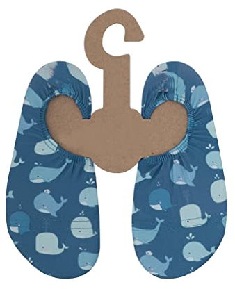 Slipstop Zapatos de playa para niños, antideslizantes, para ballet, natación, vacaciones, yoga, piscina, peces de acuario, para niñas y niños, verde/multicolor, diferentes tamaños, Azul con ballenas,