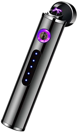 JJ Electric Lighter, Touch Ignition USB Rechargeable Electronic ARC Lighter with Power Indicator, Ultra Thin Windproof and Flameless for Candles for Men - Black