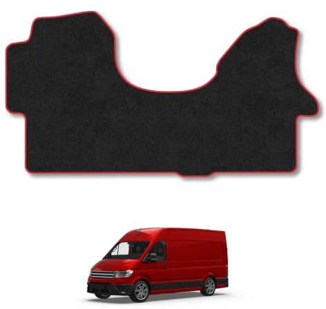 VW Crafter (2006-2017) Carpet Car Mats | Red Edge Trim Tailored Fit Floor Mats Full Coverage Protection Accessories Easy Clean Anti Slip Made in the UK
