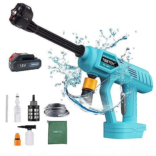 Akku-Hochdruckreiniger, Kompatibel für Makita 18V Akku BL180,Sechs Zubehör,6 In 1 Düse zum Waschen von Fahrrad, Garden und Flächenreiniger(1x3.0Akku und Ladegerät)