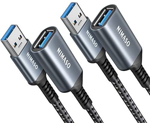 NIMASO Cable Alargador USB 3.0 A Macho a Hembra 2 Piezas 2M, USB Extension Cable con Transmisión Ultrarrápida de 5 Gbps para Lector de tarjetas, Cámara, Disco Duro Externo, Impresora, Ratón, Teclado