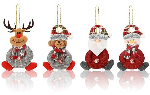 Bekecidi 4PCS Árbol de Navidad Adornos Colgantes Colgante Muñeco de Peluche Colgante Papá Noel Muñeco de Nieve Oso Juguete Muñeca Navidad Decoración Colgante para Navidad Fiesta en casa Decoración