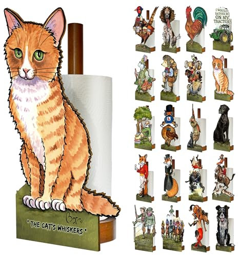 Looprints Fun Toilet Roll Storage & Kitchen Towel Holder Wooden Stand Kitchen & Bathroom Decor & Accessories | Bryn Parry Ginger Cat | Fun & Novelty Country Home Decor & Gift Idea for All Cat Lovers.