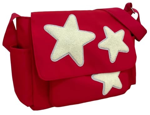 YILCER Niedliche Kuriertasche, ästhetische Umhängetasche, Y2K Star Grunge Bag Emo Schultertasche für Damen, B-Rot Nylon, 1 Stück