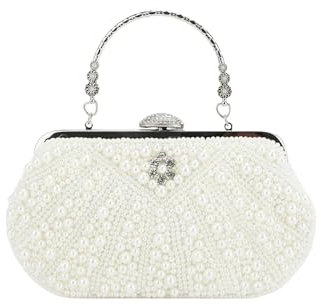 Fecialy Sac à main à perles pour femmes Sac à main de mariage en cristal Sac à bandoulière avec chaîne à perles