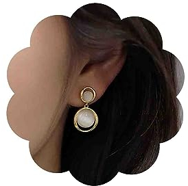 Aneneiceera Vintage Runde Mondstein Ohrringe Opal Edelstein Tropfen Ohrringe Gold Mondstein Ohrstecker Weiß Opal Stein Ohrringe Schmuck Für Frauen Und Mädchen