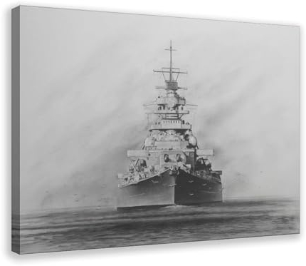 Battleship Bismarck Leinwand-Poster, Wandkunst, Dekordruck, Bild, Gemälde für Wohnzimmer, Schlafzimmer, Dekoration, Rahmenstil, 30 x 45 cm