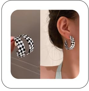 Yheakne Vintage Schwarz Weiß Gestreifte Ohrringe Acryl Kariert Ohrringe Schachbrett Baumeln Ohrringe Gestreift Kariert Ohrringe Schmuck Für Frauen Und Mädchen