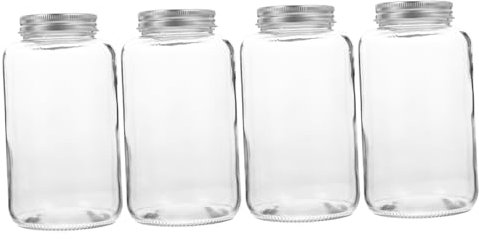Zerodeko Terrarien 4 Stück Glasflasche Trinken Joghurtflasche Klare Wasserflaschen Milchflasche Trinkflaschen Aus Glas Mit Deckel Mini Einmachgläser Glas Milch Saft Behälter Flasche