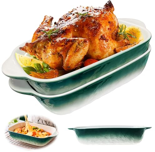 Set di 2 pirofile, per lasagne, 23,3 x 13,7 x 4,5 cm, in ceramica, per lasagne, cuocere, cibo gourmet, resistente al calore (texture verde)