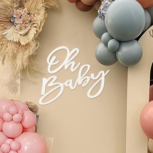 MASTRON Oh Baby Sign for Baby Shower Backdrop - Felt Oh Baby Sign Party Banner Boy Girl Baby Shower Decorations Gender Reveal 1st Birthday Party Photography Background - White