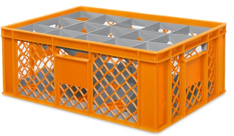 BRB Gläserkiste 600x400 mm für 15, 24, 33 oder 40 Gläser, farbig (Orange, für 15 Gläser Ø 109 mm, Glashöhe max 205 mm)