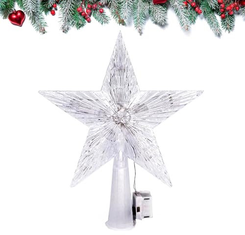 Christmas Tree Top Star 3D Glitter Hollow Star Tree Topper Christmas LED Lightup Tree Topper Glowing Star Tree Topper for Holiday Xmas Seasonal Party Home Decoration (Star-1)