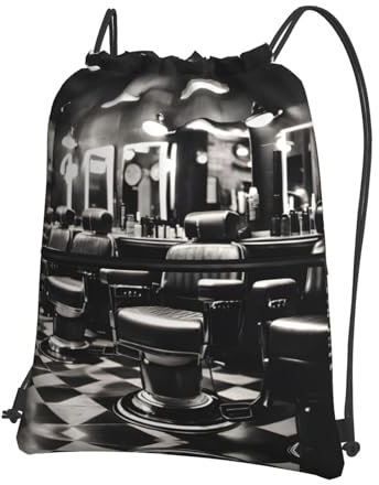 JEJEA Barber Shop Rucksack mit Kordelzug, einfarbig, mit Reißverschlusstasche, für Schwimmen, Fitnessstudio, Reisetasche für Männer und Frauen, Schwarz , One size
