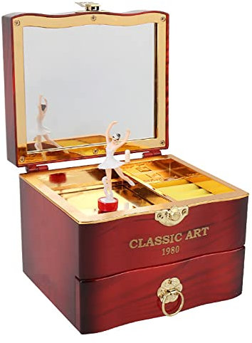 Sonhomay - Caja de almacenaje de música vintage con espejo y cajón (13 x 16, 5 x 20 cm), diseño de niña