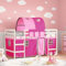 OHOOWOO Kinderhochbett mit Tunnel Rosa 80x200 cm Massivholz Kiefer,Weißes Hochbett aus Kiefernholz mit Vorhängen und Tunnel für Kinderzimmer