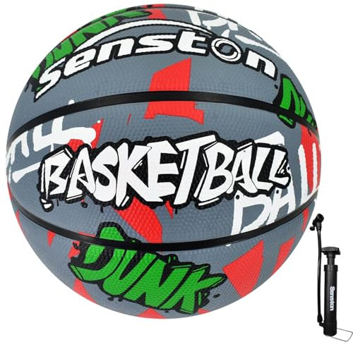 Senston Pallone da Basket di Gomma Unisex Palla da Basket con Pompa - Taglia 7