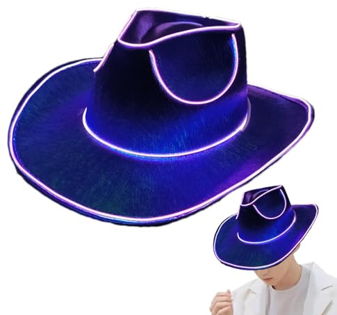Dtaigou Leuchtende Neon-Glitzer-Hüte, leuchtende Cowboy-Mütze, LED-Cowboy-Hut, Cowgirl-Hut, leuchtende Hüte, für Männer und Frauen, Kostüm-Mütze