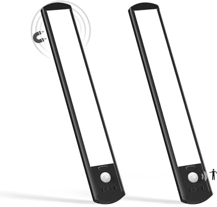 LQWELL® Schrankleuchte mit 36 ​​LEDs und Bewegungsmelder, 24 cm, 1500 mAh, Wiederaufladbar, Dimmbar, Schrankleuchte für Küche, Kleiderschrank, Bücherregal, Schlafzimmer (Schwarz, 2 Stück)