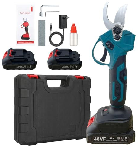 K2 STORE Forbici Potatura a Batteria Taglio 25mm con 2 Batterie da 48V, Cesoie Professionali portatile Elettriche con 2 Batterie Li-ion, e Comoda Valigetta ASSISTENZA IMMEDIATA