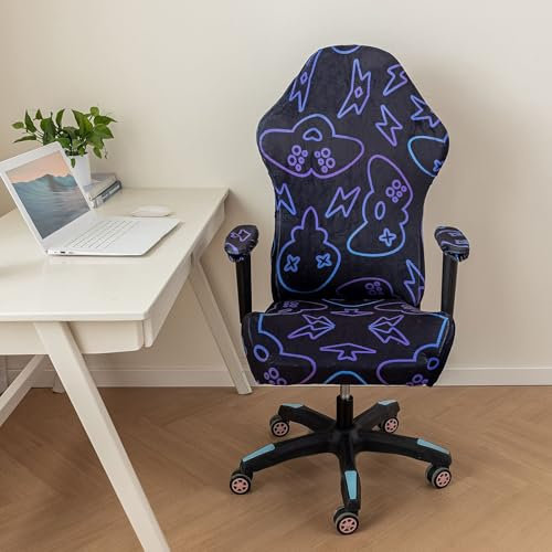 JinZao Gaming Stuhl Bezug aus Polyester mit Aufdruck, Elastischer Bürostuhl Bezug Mit Armlehnen,rutschfest Gaming Chair Cover Mit Reißverschluss und Gummizug, Nicht leicht zu verblassen(C)