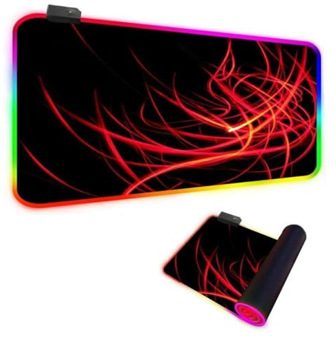 FANSU Tapis de Souris Gaming RGB XXL, 14 Effets d'éclairage LED Style 3D Antidérapante Grand sous Main Bureau pour Clavier et Souris, Mouse Pad pour PC Gamer (Feu,700x300x4mm)