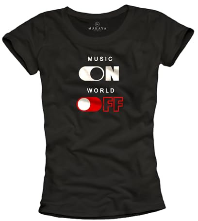 MAKAYA Musik Shirt Damen - Music On World Off - Festival T-Shirt