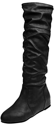 2026 Damen-Stiefeletten, Schuhlänge, leger, knieplissiert, Schwarz , 38 EU