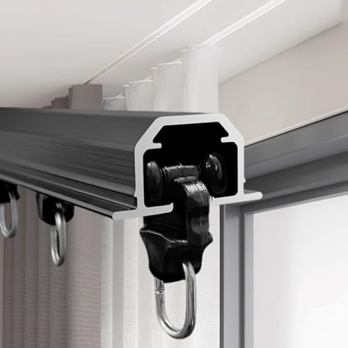 Stille Doppelläufige Deckenvorhangstange, robuste versteckte Vorhangschiene aus Aluminium, glattes Schiebesystem für Vorhänge, Inka-Design für stilvolle Wohnkultur.