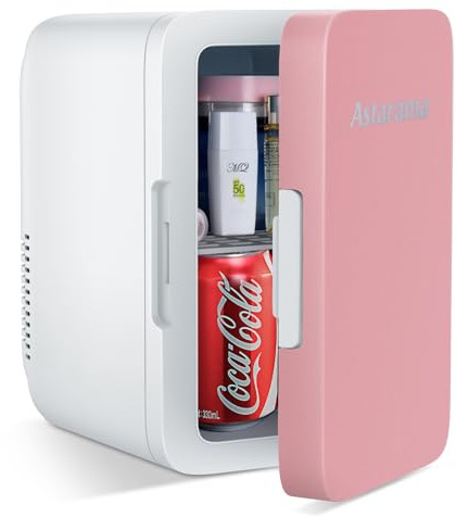 Astarama Nevera Pequeña,6 Litros/8 Latas, 220V AC/12V DC, Enfriador y Calentador Termoeléctrico, Mini Nevera Compatible Coche y Caravanas.Mini Frigorifico Para Bebidas, Cosméticos. (Rosa)