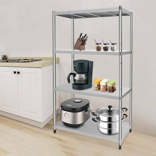 Gdetnysty 4 Böden Edelstahlregal Gastro Schwerlastregal Edelstahl Küchenregal Regal Küche Gastronomie 201 Edelstahlregal 3-stufiger Organizer Höhenverstellbar 50kg/110,23 lbs 150x40x120cm