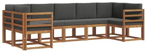 vidaXL Outdoor-Sofagarnitur mit Kissen 7 pcs Natur und Anthrazit, Modernes Outdoor-Sofa-Setn-Sektionalmöbel, Gartenlounge, Möbel aus Akazienholz, Sitzgelegenheiten für den Hinterhof