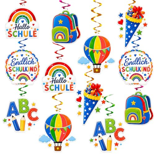 12 Stück Schulkind Girlande Bunte,Girlande Einschulung Deko,Schulanfang Hängend Deko Girlanden,Deko Einschulung Junge Mädchen 2026,Einschulung Schulanfang Schulkind Deko