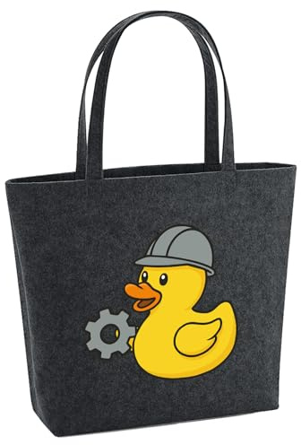 Huuraa Filzshopper Quietscheente Maschinenbau Comic Gummiente 22 Liter Charcoal Melange Filztasche Geschenkidee
