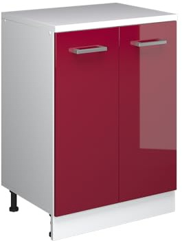 Vicco Küchenschrank für Dachschrägen R-Line, Rot Hochglanz, 60 cm ohne Schräge mit 2 Türen